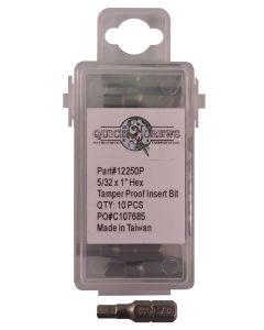 5/32 X 1" Hex Tamper Proof Insert Bit Sold In Box 10