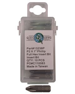 P2 X 1" Phillips Drive Full Hex Insert Bit Sold In Box 10