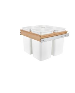 Four 27 Quart Wood Top Mount Waste Container for Frameless Cabinet White, SKU: 4WCTM-27-4-597-FL
