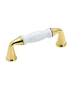 Polished Brass / White Porcelain 3in. [76.20MM] Barrel Pull by Amerock sold in Each - 1421-30A - Discontinued