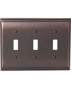 Oil Rubbed Bronze 9-27/32" [250.00MM] 3 Toggle Wall Plate by Amerock sold in Each - 36502-ORB