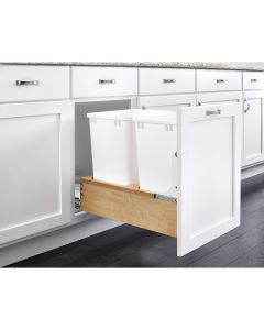Double 35 Quart Bottom Mount Wood Pull-Out Waste Container White, SKU: 4WC-18DM2-OB