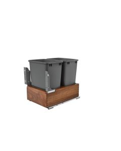 Double 50 Quart Bottom Mount Walnut Wood Waste Container with Rev-A-Motion Slides Orion Gray, SKU: 4WC-WN-2150DM2-SC