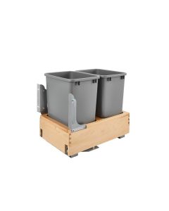 Double 35 Quart Bottom Mount Wood Waste Container with Rev-A-Motion Slides Metallic Silver, SKU: 4WCBM-18DM-2
