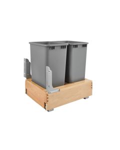 Double 50 Quart Bottom Mount Wood Waste Container with Rev-A-Motion Slides Metallic Silver, SKU: 4WCBM-2150DM-2