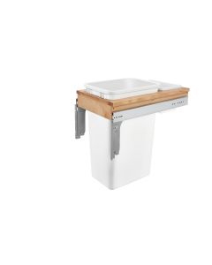 Single 50 Quart Wood Top Mount Waste Container for Frameless Cabinet White, SKU: 4WCTM-1550DM-1-343-FL