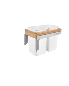 Double 27 Quart Wood Top Mount Waste Container for Frameless Cabinet White, SKU: 4WCTM-15DM2-343-FL
