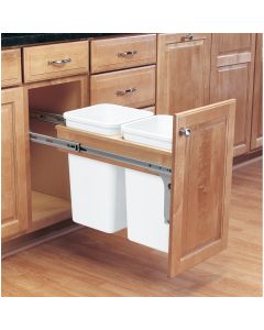 Double 27 Quart Wood Top Mount Waste Container White, SKU: 4WCTM-15DM2-OB