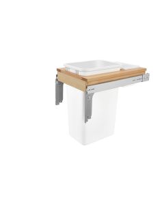 Double 50 Quart Wood Top Mount Waste Container for Frameless Cabinet White, SKU: 4WCTM-1850DM2-419-FL