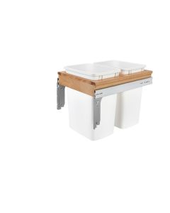 Double 35 Quart Wood Top Mount Waste Container for Frameless Cabinet White, SKU: 4WCTM-18DM2-419-FL