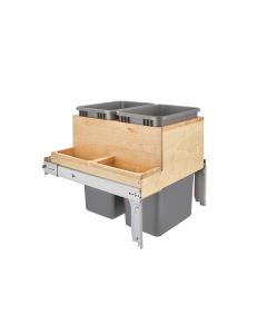 Double 50 Qt. Top Mount Waste Container with two side compartments, 21" opening Natural Maple, SKU: 4WCTM-2450BBSCDM-2