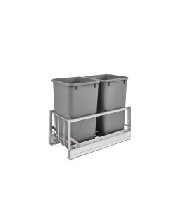 Pull-Out Waste Container with 2 - 27 Quart Metallic Silver Containers, SKU: 5349-1527DM-217