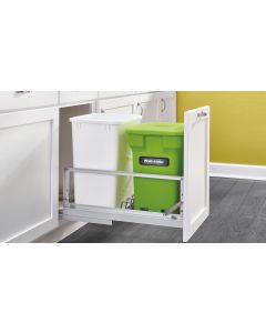 DOUBLE BOTTOM MOUNT WASTE PULLOUT WITH COMPOST CONTAINER IN Aluminum Frame with Soft-Close Slides