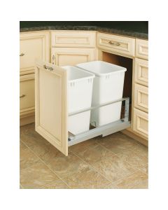 Pull-Out Waste Container with 2 - 35 Quart White Containers, SKU: 5349-18DM-2-OB
