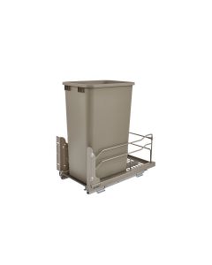 Single 50 Quart Bottom Mount Waste Container Pullout in Champagne Frame with Soft-Close Slides, SKU: 53WC-1550SCDM-112