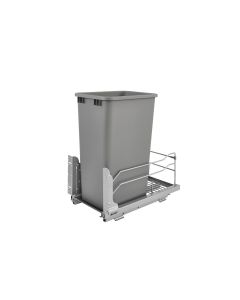 Single 50 Quart Bottom Mount Waste Container Pullout in Silver Frame with Soft-Close Slides, SKU: 53WC-1550SCDM-117