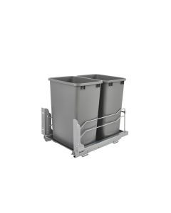 DOUBLE BOTTOM MOUNT WASTE PULLOUT IN Metallic Silver Frame with Soft-Close Slides, SKU: 53WC-1835SCDM-217