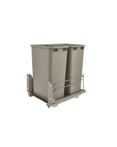 DOUBLE 50 Quart BOTTOM MOUNT WASTE PULLOUT IN Champagne Frame with Soft-Close Slides, SKU: 53WC-2150SCDM-212
