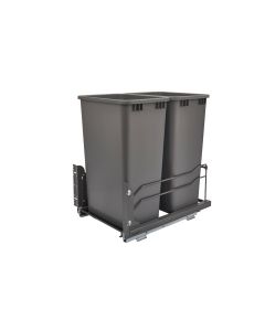 DOUBLE 50 Quart BOTTOM MOUNT WASTE PULLOUT IN Orion Gray Frame with Soft-Close Slides, SKU: 53WC-2150SCDM-213