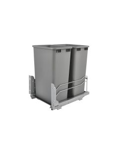 DOUBLE 50 Quart BOTTOM MOUNT WASTE PULLOUT IN Silver Frame with Soft-Close Slides, SKU: 53WC-2150SCDM-217