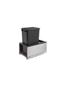 Single Bottom Mount LEGRABOX 50QT Waste Container Pullout in Stainless Steel/Black Frame with Soft-Close Slides, SKU: 5LB-1550SSBL-118