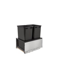 Double 50QT LEGRABOX Waste Container Pullout IN Stainless Steel Frame with Soft-Close, SKU: 5LB-1850SSBL-218