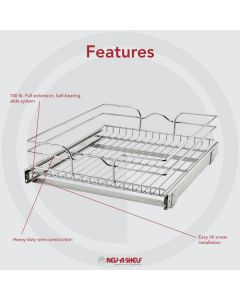 Single Chrome Wire Basket 18" W x 22" D, SKU: 5WB1-1822-CR-OB
