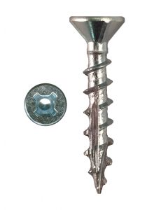 # 8-9 X 1" Square/Phillips Flat Head With Nibs Under Head Coarse Thread Double Type17 Zinc Plated Screws Sold In Box 1000