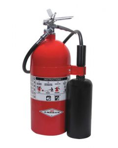 Amerex® 10 Pound Stored Pressure Carbon Dioxide 10-B:C Fire Extinguisher For Class B And C Fires With Chrome Plated Brass Valve, Wall Bracket, Hose And Horn