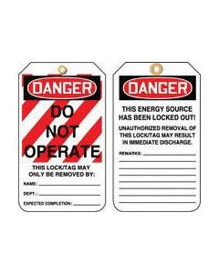 Accuform Signs® 5 7/8" X 3 1/8" RP-Plastic Lockout - Tagout Tag DANGER DO NOT OPERATE (25 Per Pack)