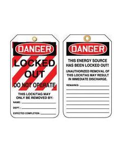 Accuform Signs® 5 7/8" X 3 1/8" HS-Laminate Lockout - Tagout Tag DANGER LOCKED OUT DO NOT OPERATE (25 Per Pack)