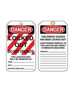 Accuform Signs® 5 7/8" X 3 1/8" RP-Plastic Lockout - Tagout Tag DANGER LOCKED OUT DO NOT OPERATE (25 Per Pack)