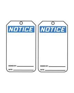 Accuform Signs® 5 7/8" X 3 1/8" 15 mils RP-Plastic Accident Prevention Blank Tag NOTICE (25 Per Pack)