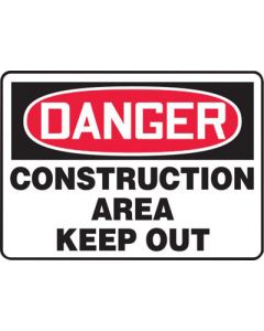 Accuform Signs® 10" X 14" Black, Red And White 0.040" Aluminum Admittance And Exit Sign "DANGER CONSTRUCTION AREA KEEP OUT" With Round Corner