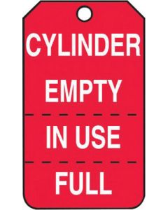 Accuform Signs® 5 3/4" X 3 1/4" White And Red 15 mil RP-Plastic English, Perforated Cylinder Status Tag "CYLINDER EMPTY IN USE/FULL" With Metal Grommeted 3/8" Reinforced Hole (25 Per Pack)