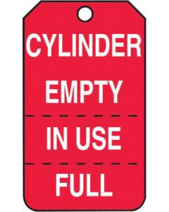 Accuform Signs® 5 3/4" X 3 1/4" White And Red 15 mil RP-Plastic English, Perforated Cylinder Status Tag "CYLINDER EMPTY IN USE/FULL" With Metal Grommeted 3/8" Reinforced Hole (25 Per Pack)