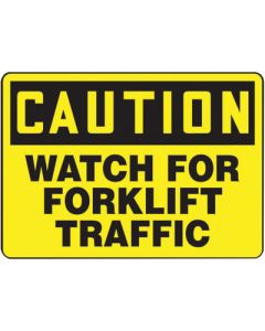Accuform Signs® 7" X 10" Black And Yellow 4 mils Adhesive Vinyl Industrial Traffic Sign "CAUTION WATCH FOR FORKLIFT TRAFFIC"