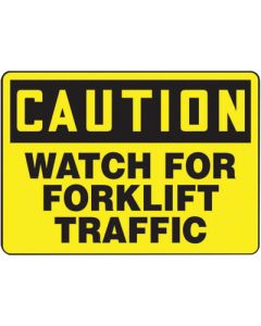 Accuform Signs® 10" X 14" Black And Yellow 4 mils Adhesive Vinyl Industrial Traffic Sign "CAUTION WATCH FOR FORKLIFT TRAFFIC"