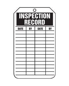 Accuform Signs® 5 3/4" X 3 1/4" Black And White 15 mil RP-Plastic English Equipment Status Tag "INSPECTION RECORD" With Metal Grommeted 3/8" Reinforced Hole (25 Per Pack)