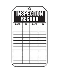 Accuform Signs® 5 3/4" X 3 1/4" Black And White 15 mil RP-Plastic English Equipment Status Tag "INSPECTION RECORD" With Metal Grommeted 3/8" Reinforced Hole (25 Per Pack)