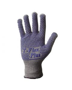 SHOWA Best® Glove Size 8 Light Gray T-FLEX® Dotted Style 13 gauge Light Weight Dyneema® Ambidextrous Cut Resistant Gloves With Knit Wrist, Lycra® Spandex® Thermax® Lined, PVC Dots Coating And AlphaSan® Antimicrobial Treatment