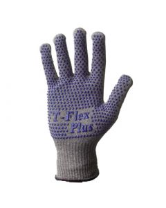 SHOWA Best® Glove Size 10 Light Gray T-FLEX® Dotted Style 13 gauge Light Weight Dyneema® Ambidextrous Cut Resistant Gloves With Knit Wrist, Lycra® Spandex® Thermax® Lined, PVC Dots Coating And AlphaSan® Antimicrobial Treatment