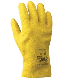 SHOWA Best® Glove Small Fuzzy Duck® Heavy Duty Abrasion Resistant Yellow PVC Fully Coated Work Gloves With Cotton And Jersey Liner And Slip-On Cuff