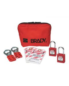 Brady® Red 1 1/2" W Plastic Personal Padlock Pouch Includes (2) Group Lockout Hasps, (2) Heavy Duty Lockout Tags, (2) Keyed-Alike Safety Padlocks And (1) Lockout Belt Pouch
