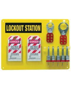 Brady® Yellow And Black 15 1/2" X 11 1/2" Acrylic Padlock Board Includes (5) Safety Locks, (2) Hasps And (12) Lockout Tags