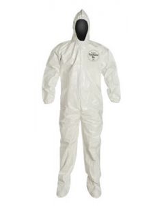 DuPont™ X-Large White SafeSPEC™ 2.0 12 mil Tychem® SL Saranex™ 23-P Film Laminated Chemical Protection Coveralls With Bound Seam, Standard Fit Hood, Socks And Elastic Wrists
