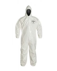 DuPont™ X-Large White SafeSPEC™ 2.0 12 mil Tychem® SL Saranex™ 23-P Film Laminated Chemical Protection Coveralls With Bound Seams, Front Zipper, Storm Flap With Tape Closure, Attached Hood, Elastic Wrists And Elastic Ankles