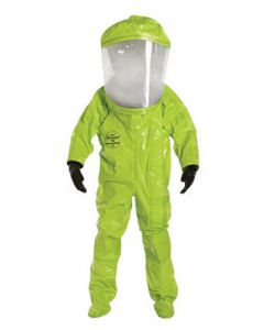 DuPont™ X-Large Lime Yellow SafeSPEC™ 2.0 25 mil Tychem® TK Encapsulated Level A Chemical Protection Suit With Hood, Socks With Outer Boot Flaps, Extra Wide Three Layer Faceshield, Two Exhaust Valves, Internal Barrier® Gloves, Knee Wear Pads, Internal Adj