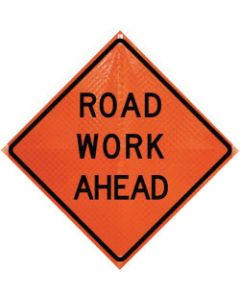 Dicke Safety Products 36" Black And Orange Polycarbonate Reflective Roll-Up Traffic Sign "Road Work Ahead"