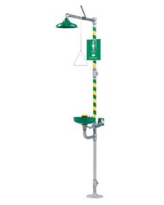 Haws® AXION MSR™ Emergency Combination Shower, Eye Wash Station And Face Wash Station With Drench Shower Head And Eye/Face Wash Head And Green ABS Receptor